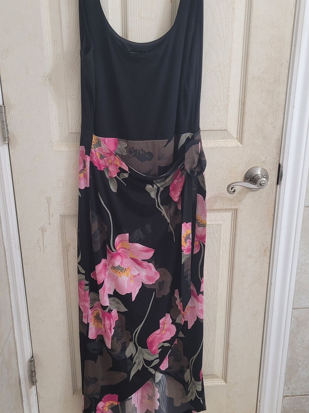 White House Black Market Black Maxi Dress with Pink Floral Skirt